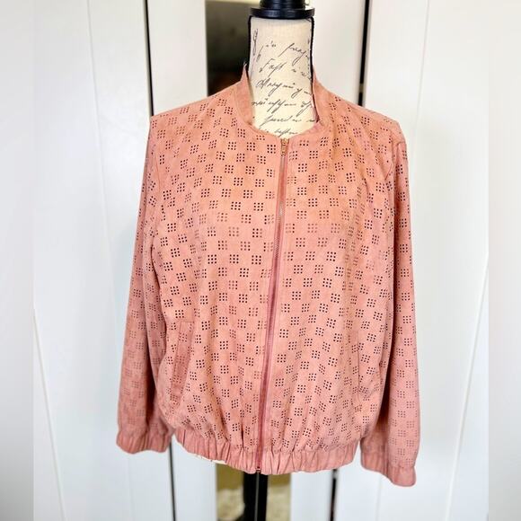 REBECCA ELLIOT NWOT Faux Suede Bomber Jacket Size Large - Picture 8 of 9